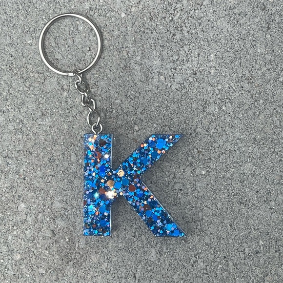 Blue Letter K Initial Keychain Handmade With Resin - Picture 5 of 5